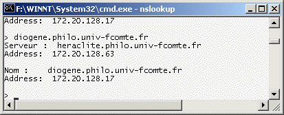 Configuration DNS et DDNS "tres Bonne" NSLookupDiogene~philo~univ-fcomte~fr